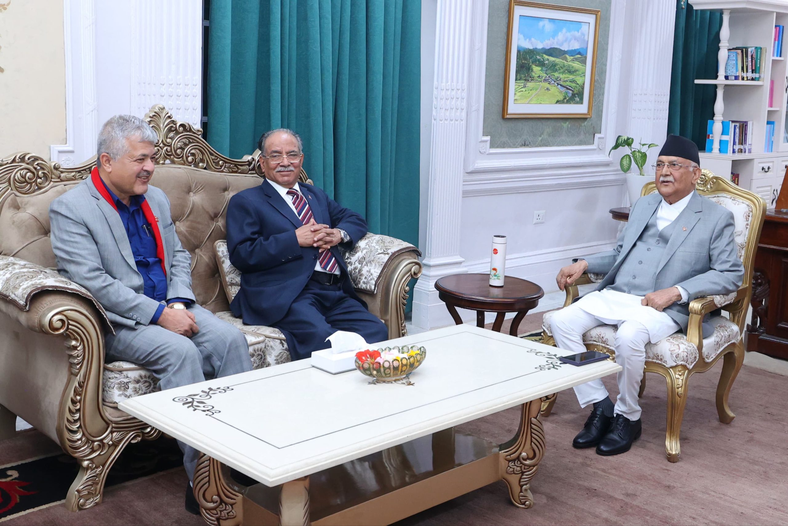 PM Oli and Maoist Chair Dahal discuss contemporary issues