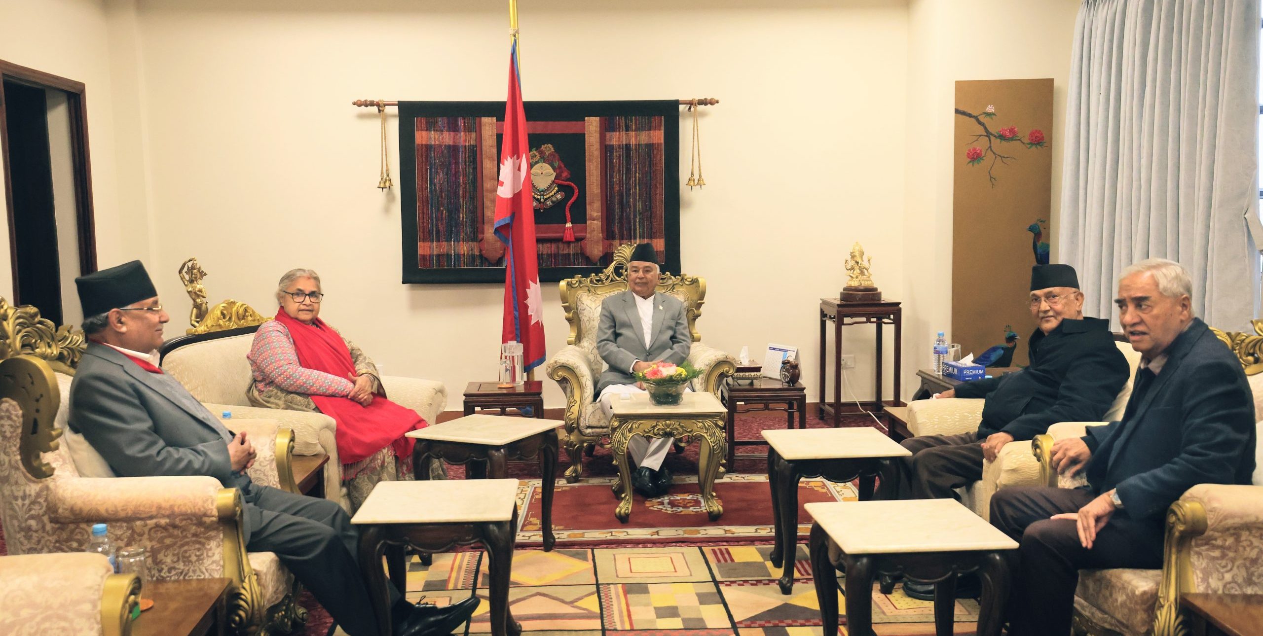 PM and three parties’ top leaders call on President Paudel